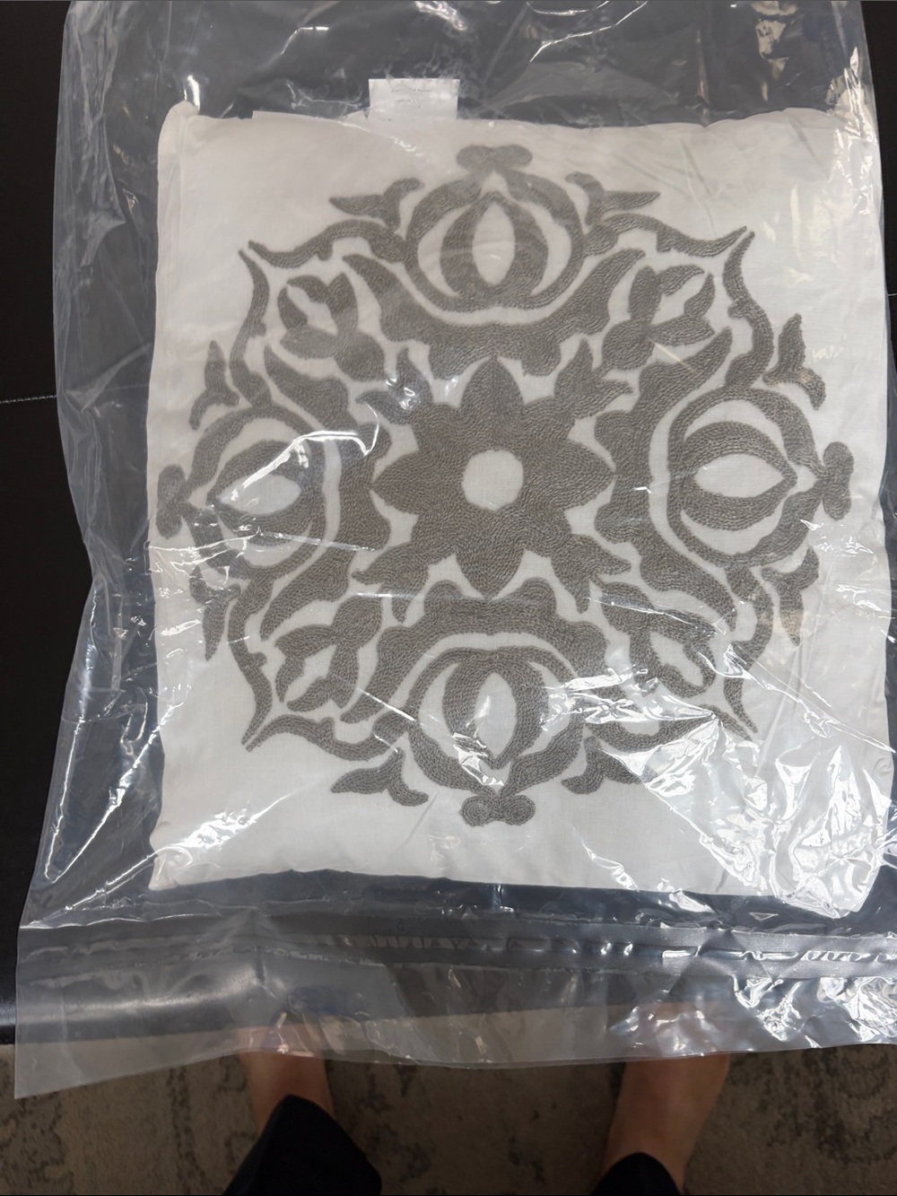 Madison Park cream  Pillow with Gray Medallion